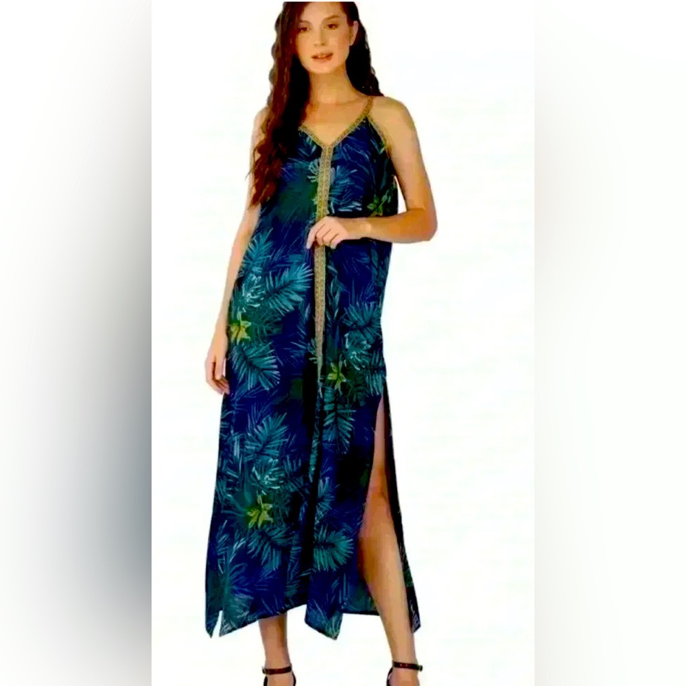NWOT America & Beyond Maxi Dress Size Large Side Slit Sundress Sleeveless